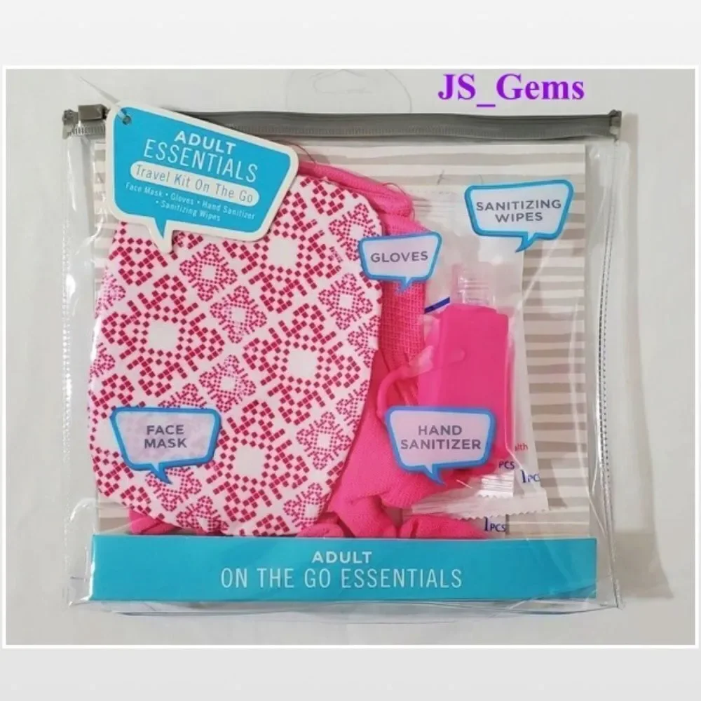 New ABG Accessories Mask Gloves Wipes Adult Travel Kit Grey White 8 Piece NWT